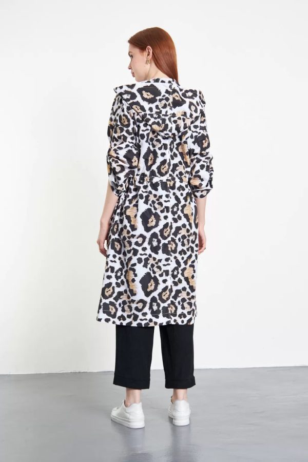 Leopard Print Raincoat with Drawstring Detail - Image 5