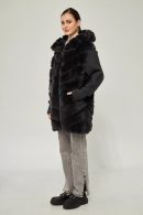 Anthracite Rex Fur Coat with Knitwear Sleeves