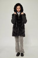 Anthracite Rex Fur Coat with Knitwear Sleeves