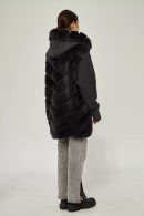 Anthracite Rex Fur Coat with Knitwear Sleeves