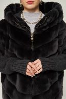 Anthracite Rex Fur Coat with Knitwear Sleeves