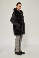 Anthracite Rex Fur Coat with Knitwear Sleeves