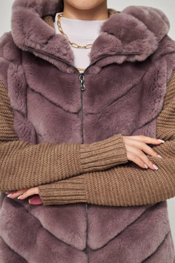 Purple Rex Furrier Coat with Knitwear Sleeves - Image 3