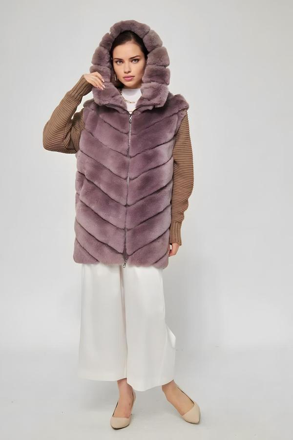 Purple Rex Furrier Coat with Knitwear Sleeves