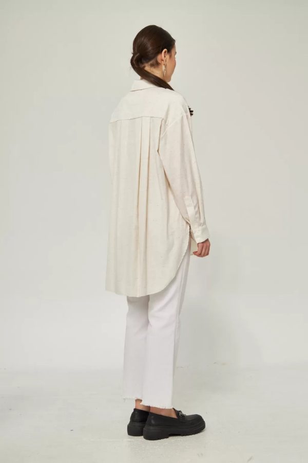 Short Front and Long Back Oversized Ecru Crushed Shirt - Image 5