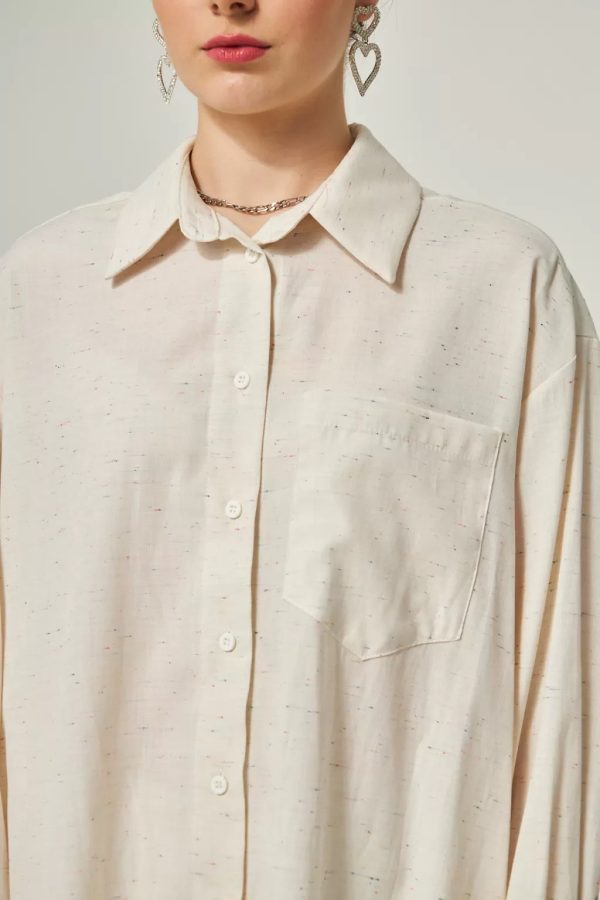 Short Front and Long Back Oversized Ecru Crushed Shirt - Image 4