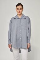 Oversized Navy Blue Crushed Shirt with Short Front and Long Back