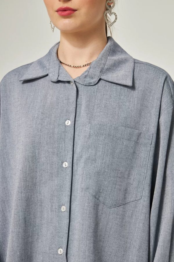 Oversized Navy Blue Crushed Shirt with Short Front and Long Back - Image 4