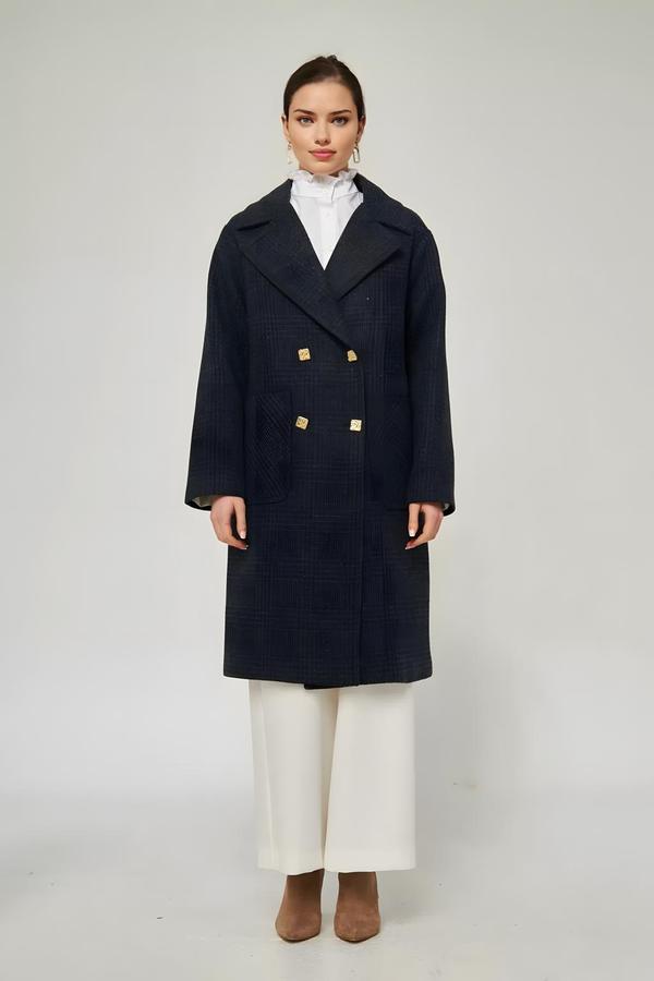 Classic Men’s Collar Navy Blue Women’s Coat
