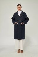 Classic Men’s Collar Navy Blue Women’s Coat