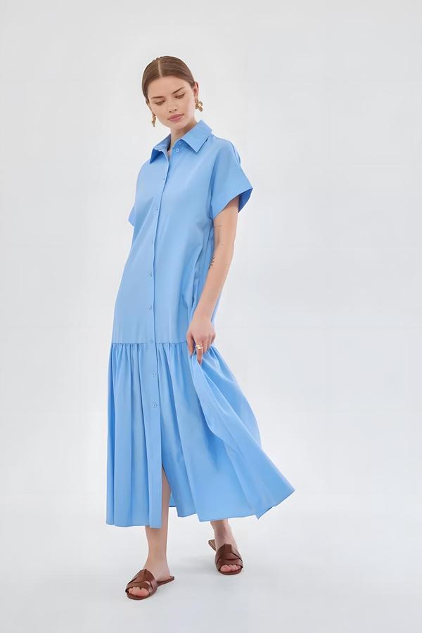 Short Sleeve Blue Shirt Dress - Image 3