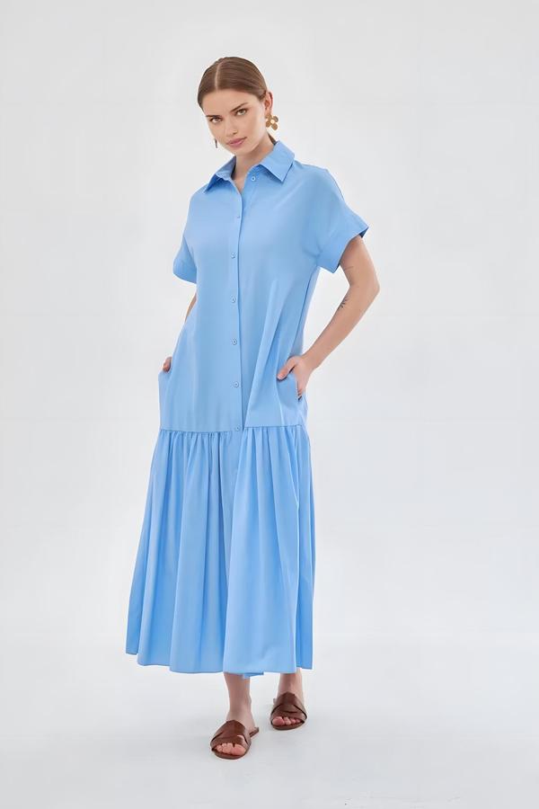 Short Sleeve Blue Shirt Dress - Image 4