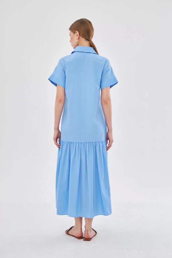 Short Sleeve Blue Shirt Dress - Image 5