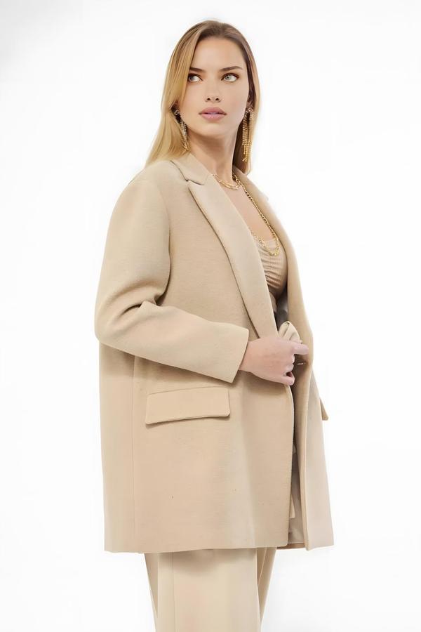 Beige Wool Jacket with Button Detail - Image 3