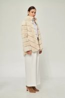 Beige Rex Fur Coat with Front Zipper