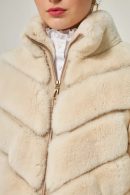 Beige Rex Fur Coat with Front Zipper