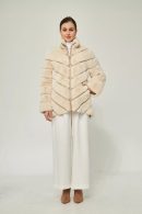 Beige Rex Fur Coat with Front Zipper