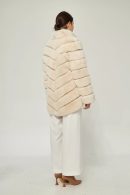 Beige Rex Fur Coat with Front Zipper