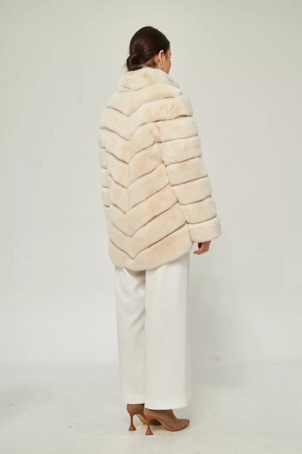 Beige Rex Fur Coat with Front Zipper - Image 5