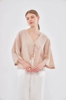 Light Brown Short Kimono with Tie Front