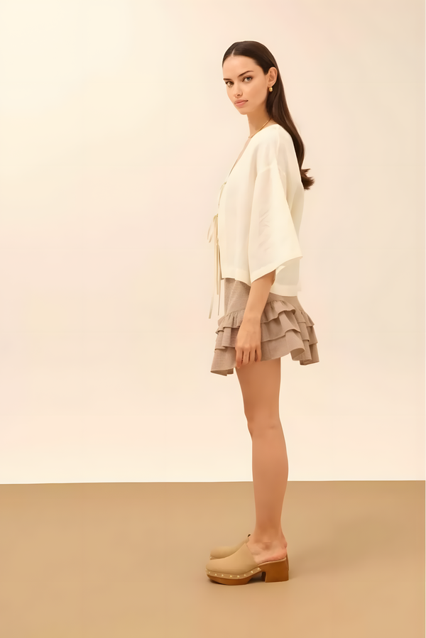 Oversized Short Kimono with Front Ties - Image 3