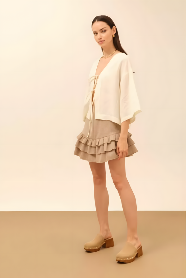 Oversized Short Kimono with Front Ties - Image 2