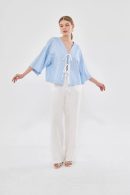 Blue Short Kimono with Tie Front