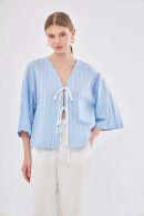 Blue Short Kimono with Tie Front