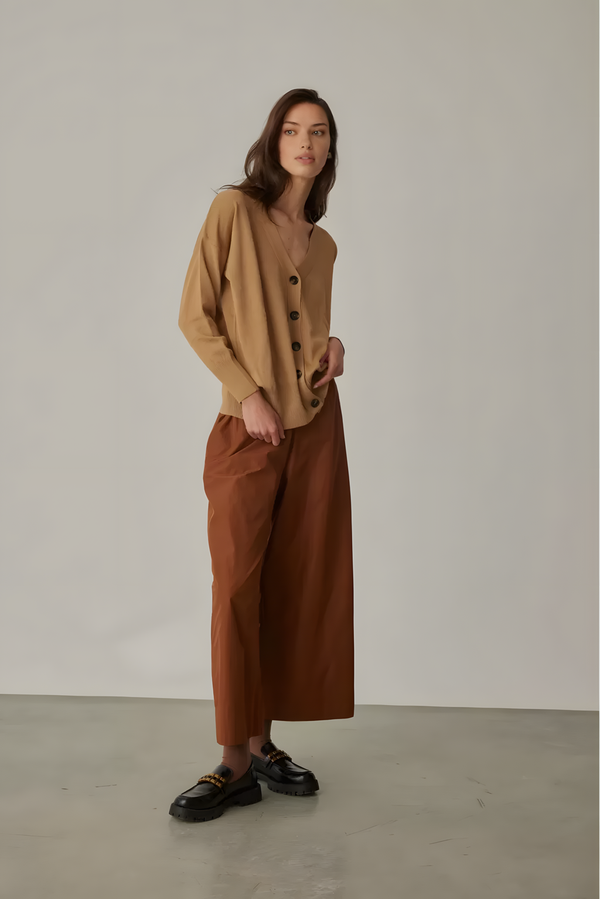 Oversized Camel Cardigan with Button Detail - Image 3