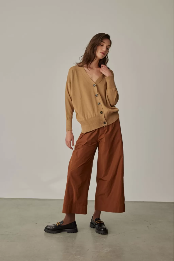 Oversized Camel Cardigan with Button Detail