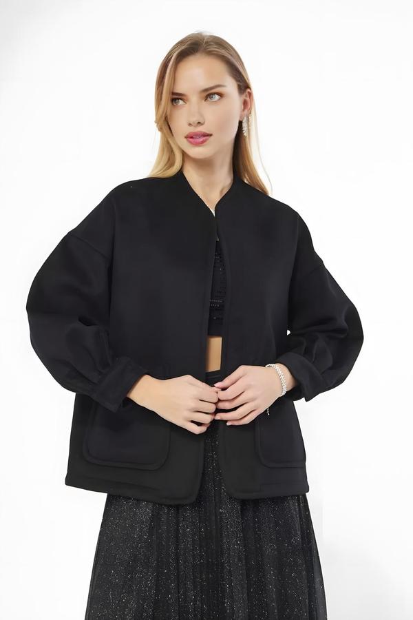 Balloon Sleeve Black Cashmere Jacket