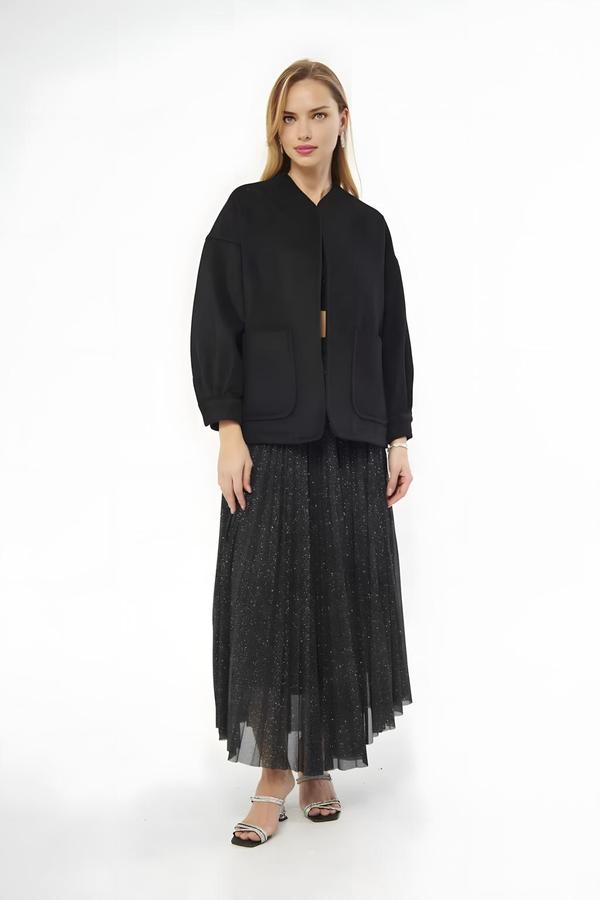 Balloon Sleeve Black Cashmere Jacket - Image 4