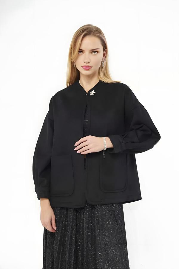 Balloon Sleeve Black Cashmere Jacket - Image 2