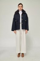 Navy Blue Women’s Coat with Plush Collar