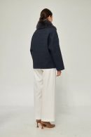 Navy Blue Women’s Coat with Plush Collar