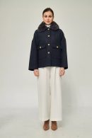 Navy Blue Women’s Coat with Plush Collar