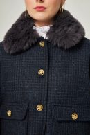 Navy Blue Women’s Coat with Plush Collar