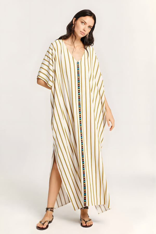 Beach Dress Mustard Patterned