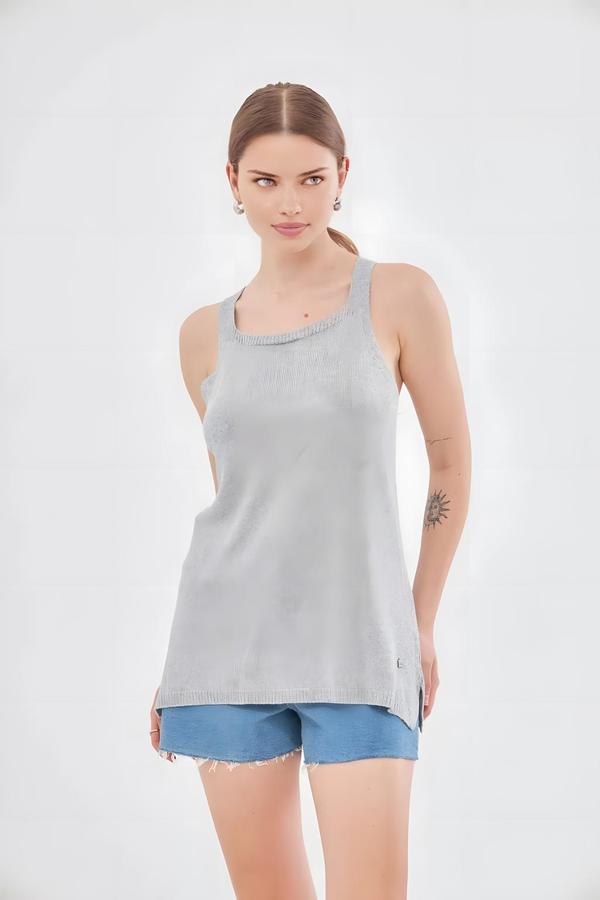 Backless Gray Knitwear Bustier - Image 3