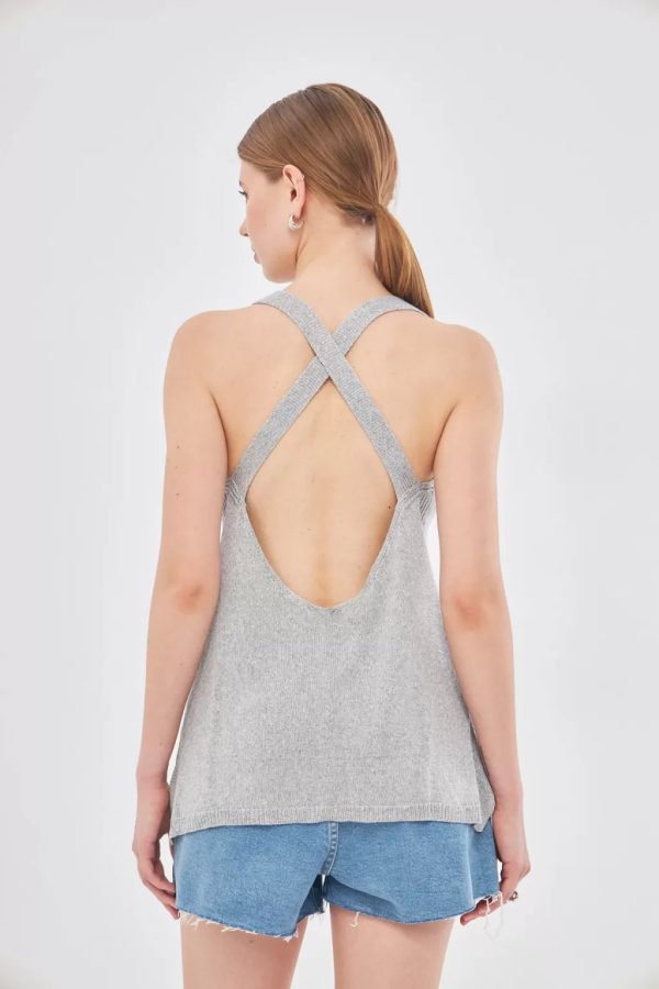 Backless Gray Knitwear Bustier - Image 5