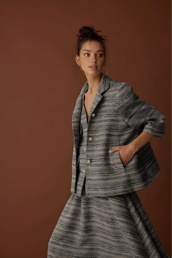 Mother of Pearl Buttoned Silvery Tweed Jacket - Image 2