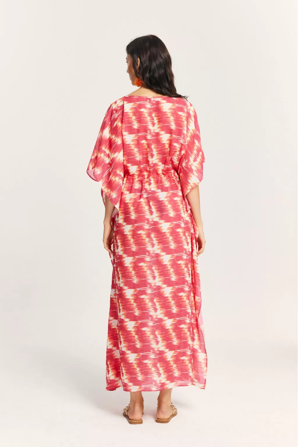 Fuchsia Patterned Beach Dress with Tie Detail - Image 3