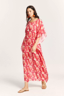 Fuchsia Patterned Beach Dress with Tie Detail