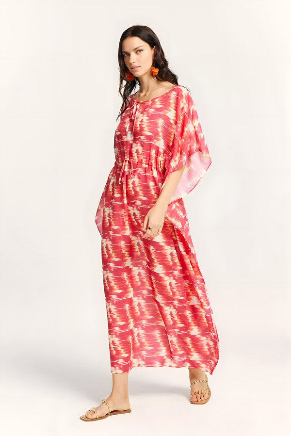 Fuchsia Patterned Beach Dress with Tie Detail - Image 2