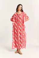 Fuchsia Patterned Beach Dress with Tie Detail