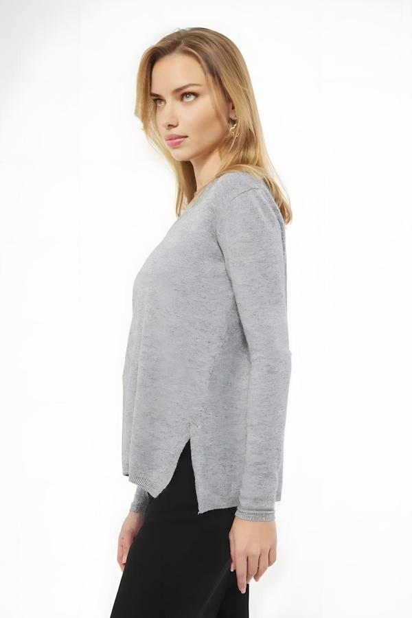 V-Neck Women’s Long Sweater Gray Sweater - Image 2