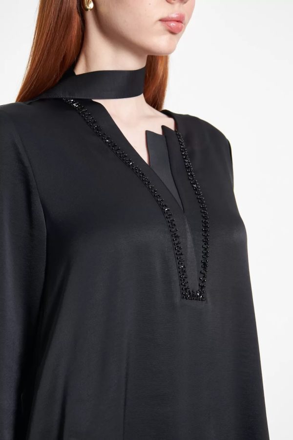 Black Dress with Bead Embroidered Collar - Image 5