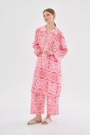 Pink Patterned Tunic Pants Set with Drawstring Collar