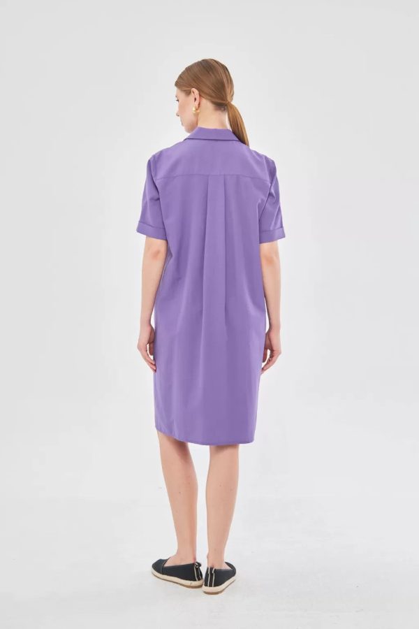 Purple Dress with Floral Collar Detail - Image 4