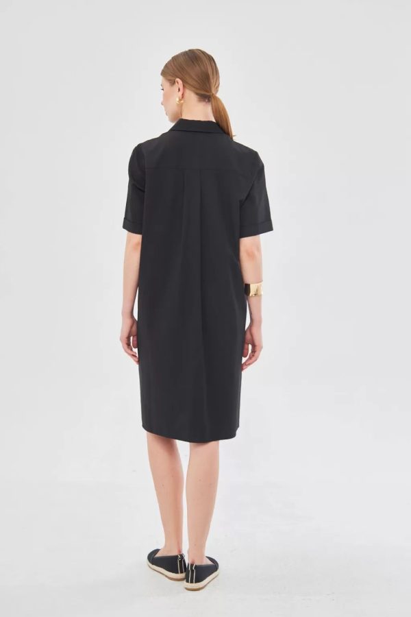 Black Dress with Floral Collar Detail - Image 6